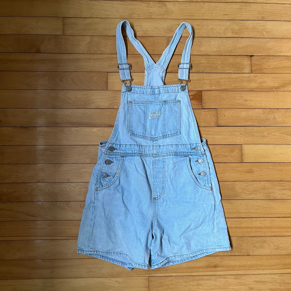 Levi Strauss & Co Light Wash XS Denim Shortalls Overalls Light Blue Relaxed Fit